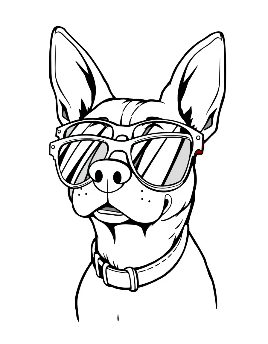 Dodger the dog wearing sunglasses and looking cool.