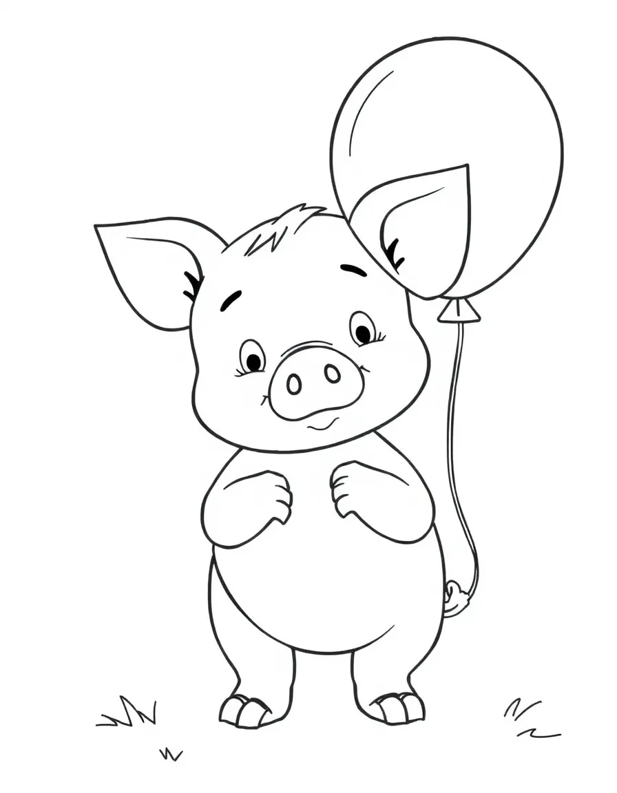 Piglet looking shy and holding a balloon.
