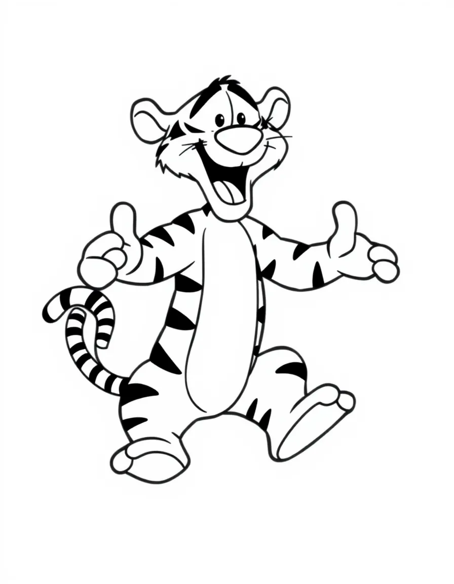 Tigger bouncing excitedly, with a big grin.