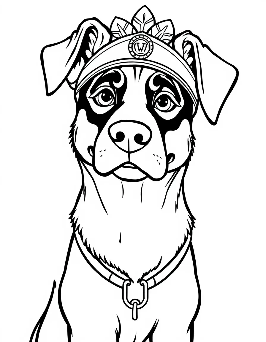 Chief the dog looking stern but fair.