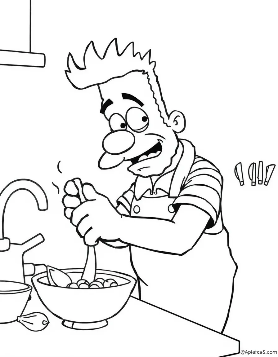 Arthur (Wart) cleaning dishes, looking a bit clumsy.