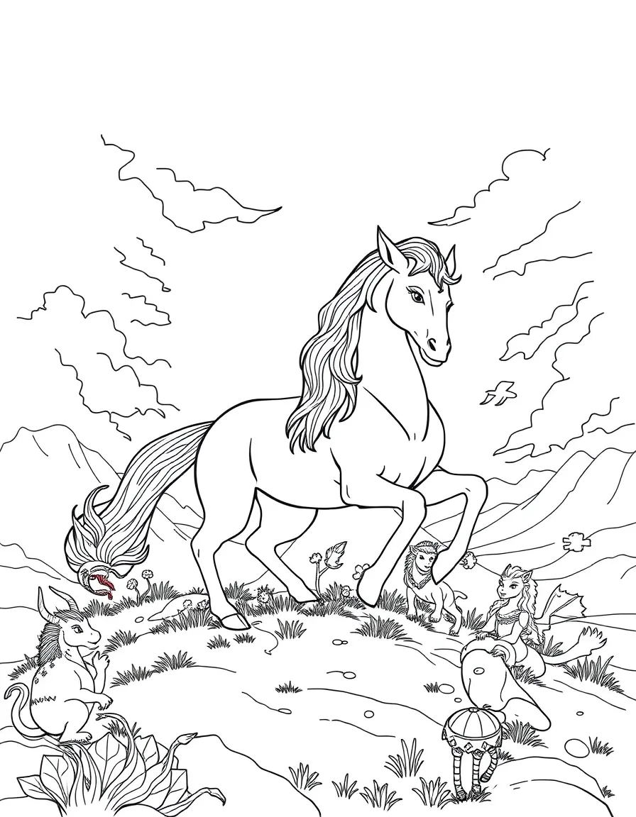 Centaurs and mythical creatures in a beautiful landscape.
