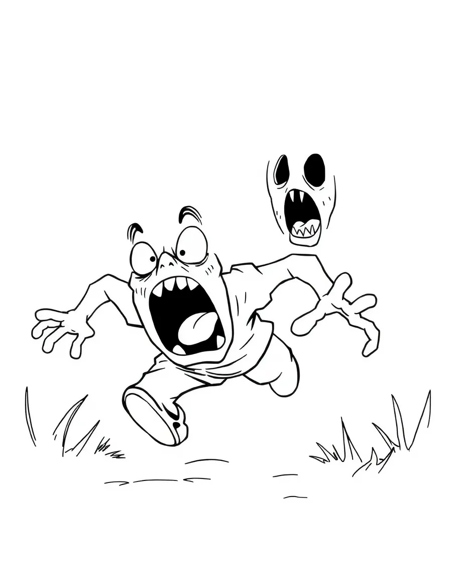 Fear screaming and running from something scary.