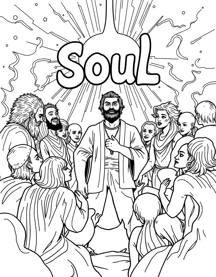 Soul, with Joe Gardner and 22 in the Great Before, surrounded by souls.