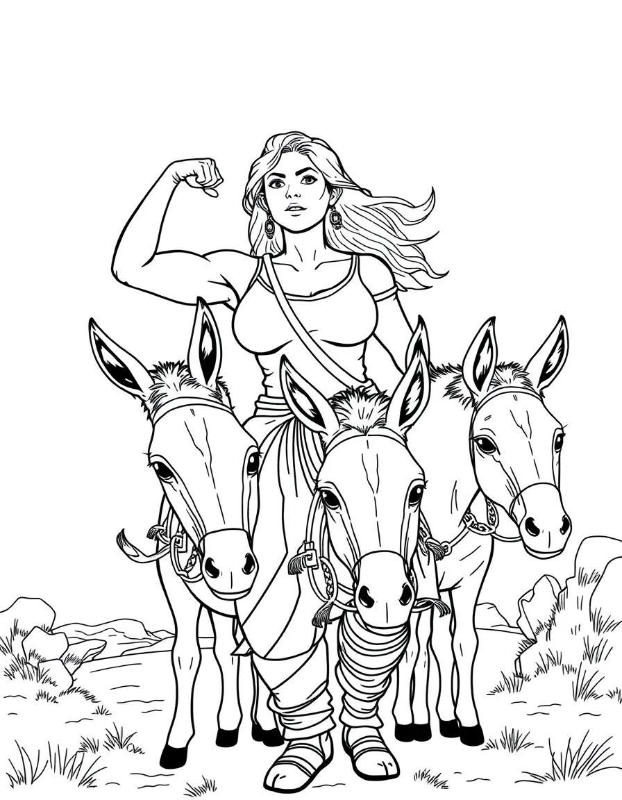Luisa Madrigal flexing her muscles and carrying donkeys.