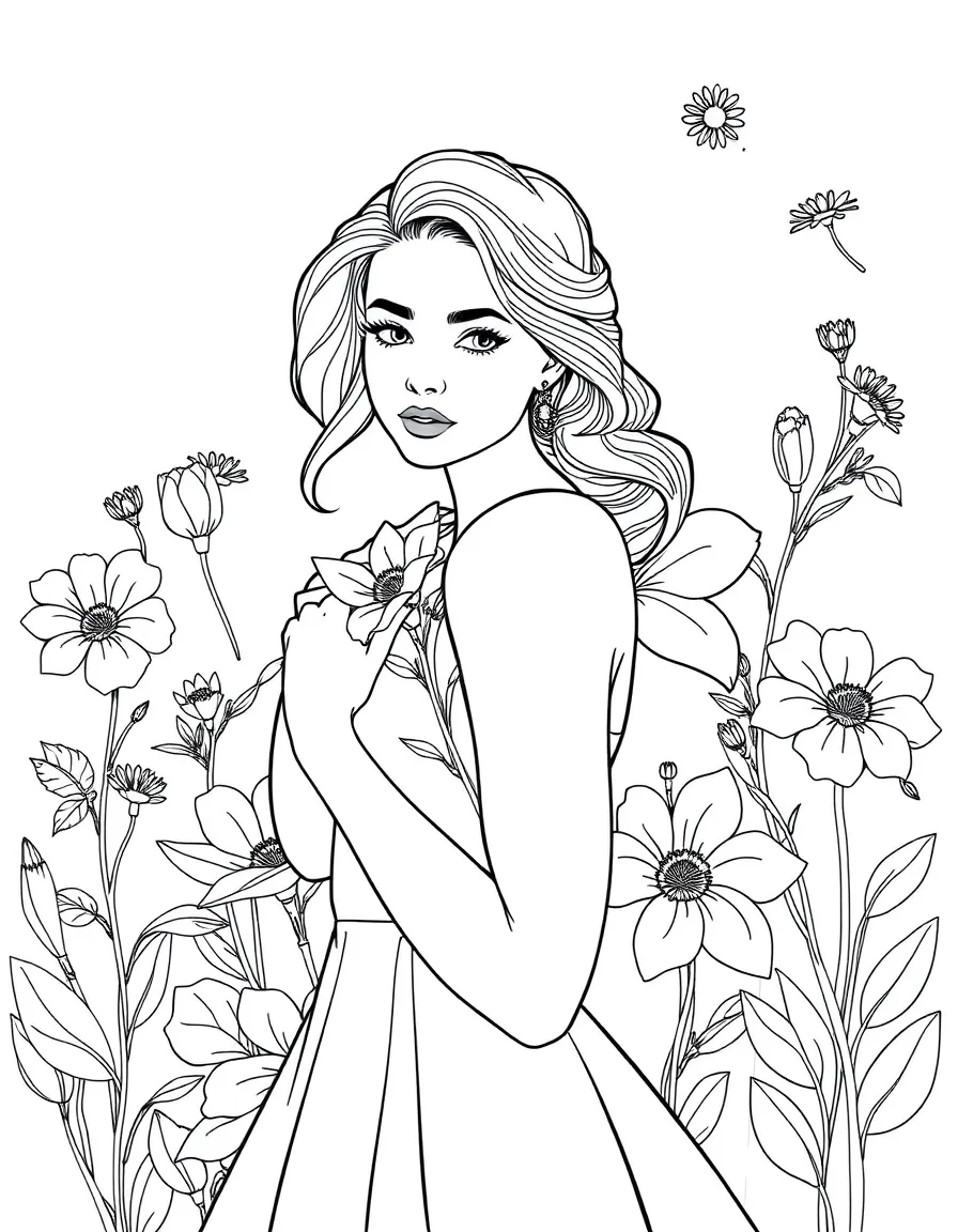 Isabela Madrigal creating beautiful flowers, looking elegant.