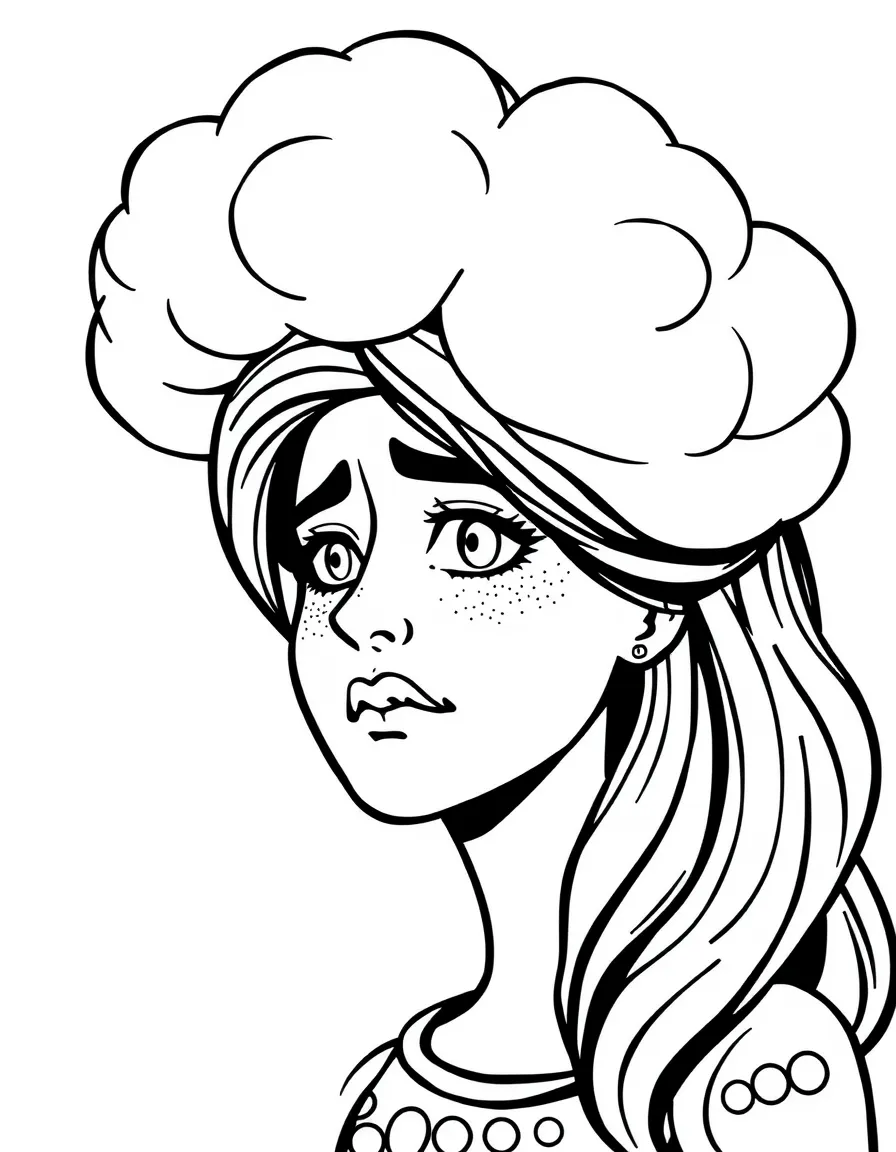 Pepa Madrigal with a cloud over her head, showing her mood.