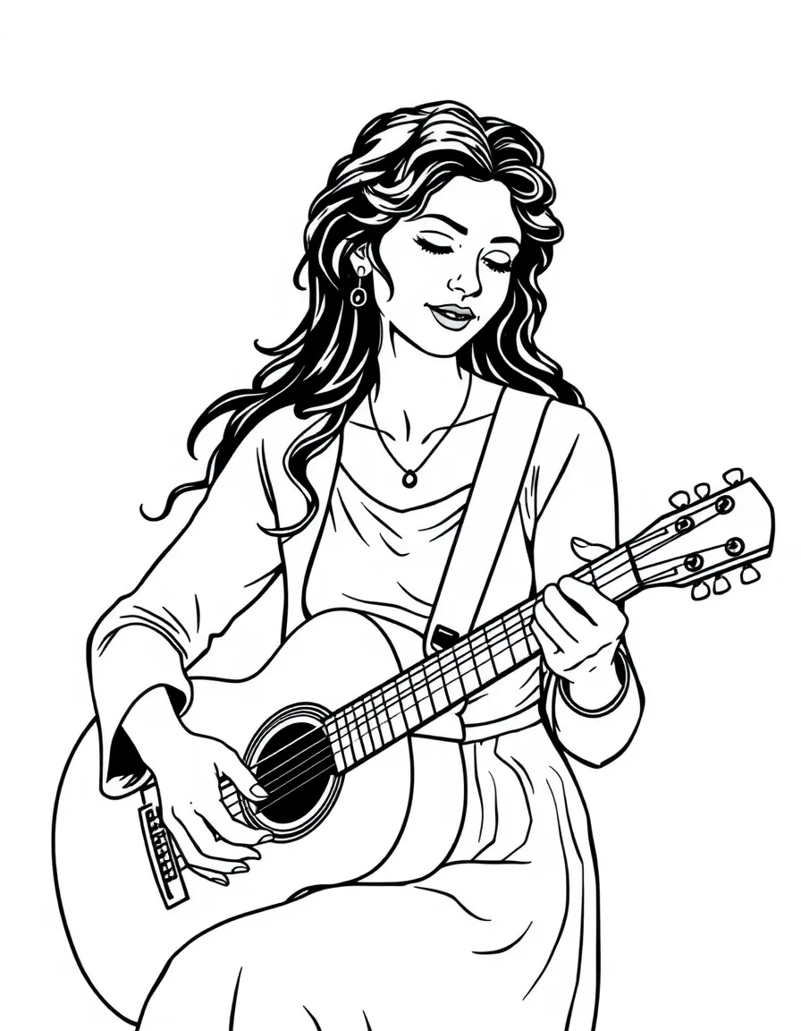 Miriam Mendelsohn playing her guitar, looking chill.