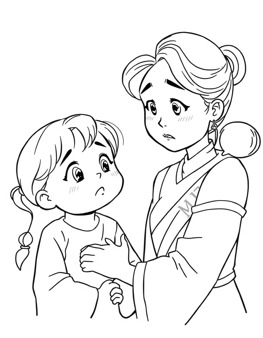 Ming Lee (Mei's mom) looking worried and trying to control Mei.