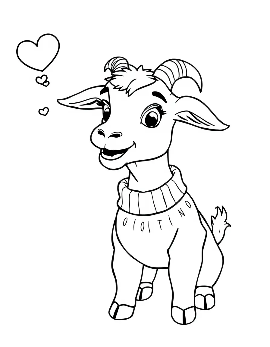 Valentino the goat talking and wearing a sweater.