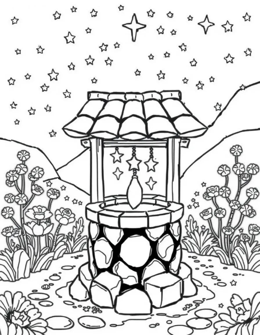 The wishing well in the Kingdom of Rosas, with many stars.