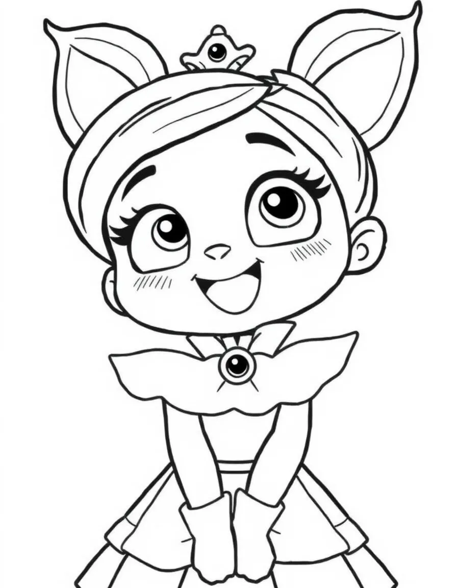 Vanellope in her princess dress, looking surprised and happy.
