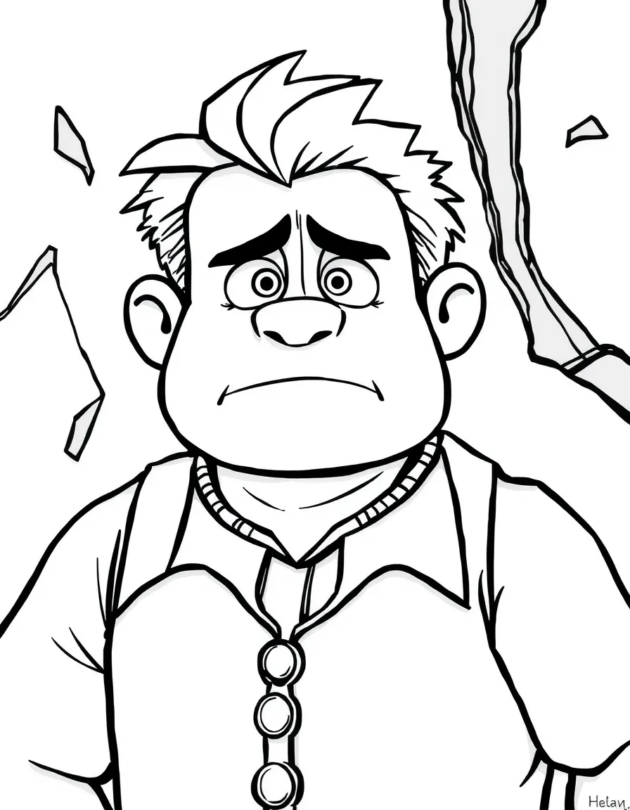 Ralph looking sad but determined, breaking things.