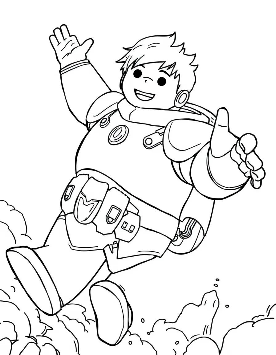 Hiro Hamada flying with Baymax in his armor.