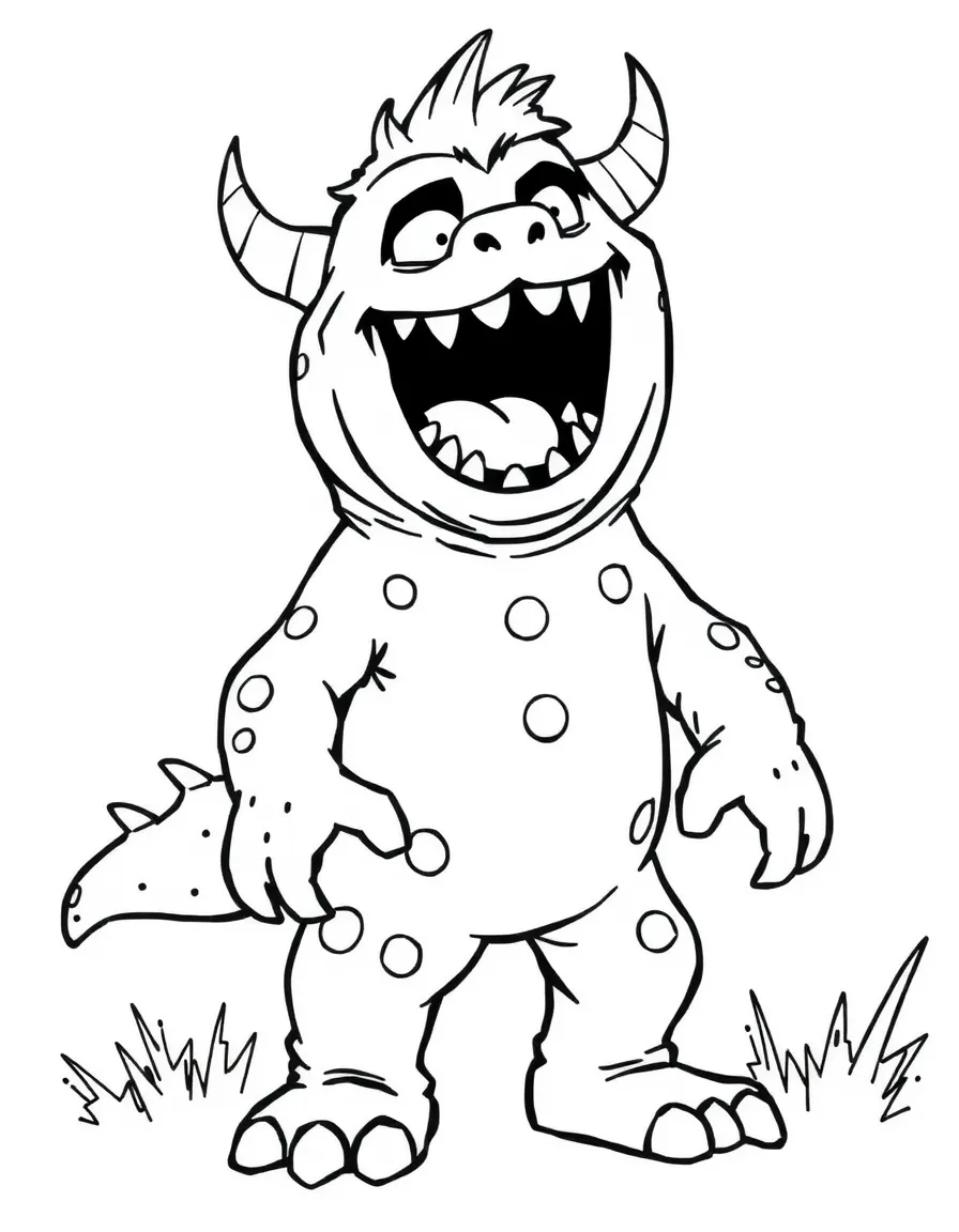 Fred in his monster suit, roaring and looking excited.