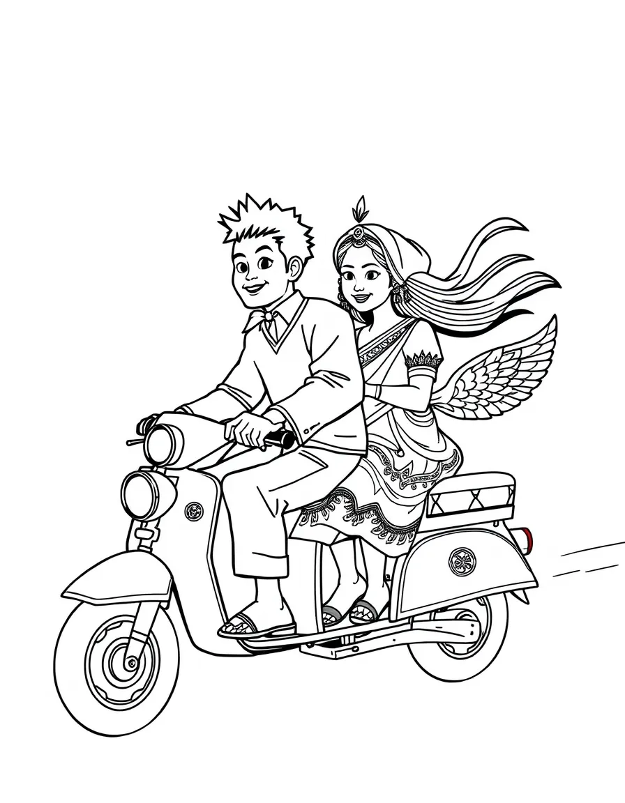 Raya and Sisu flying on Tuk Tuk, with the five tribes' symbols.