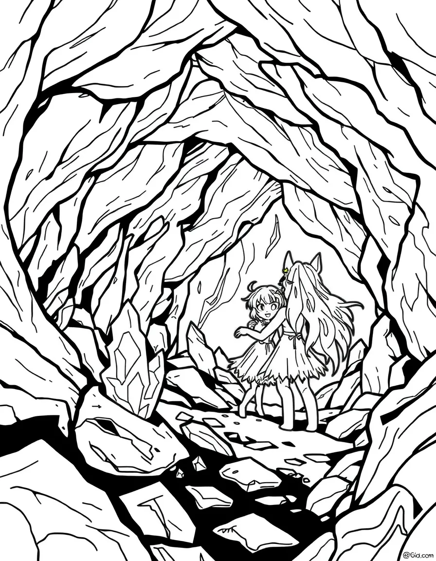 Raya and Sisu exploring a hidden cave, with glowing crystals.