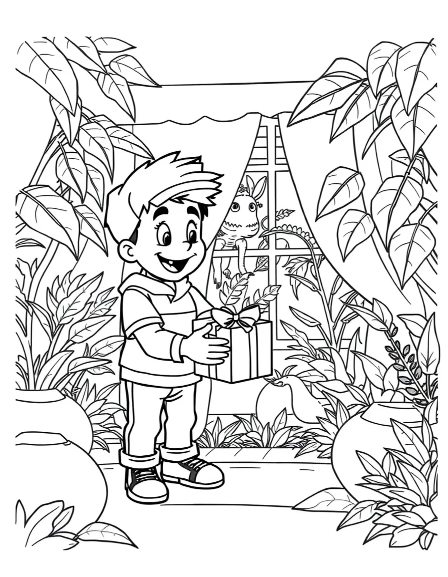 Antonio receiving his gift and his room transforming into a jungle.