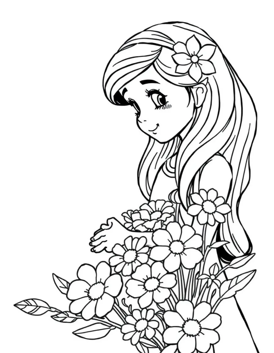 Isabela making a beautiful arrangement of colorful flowers.