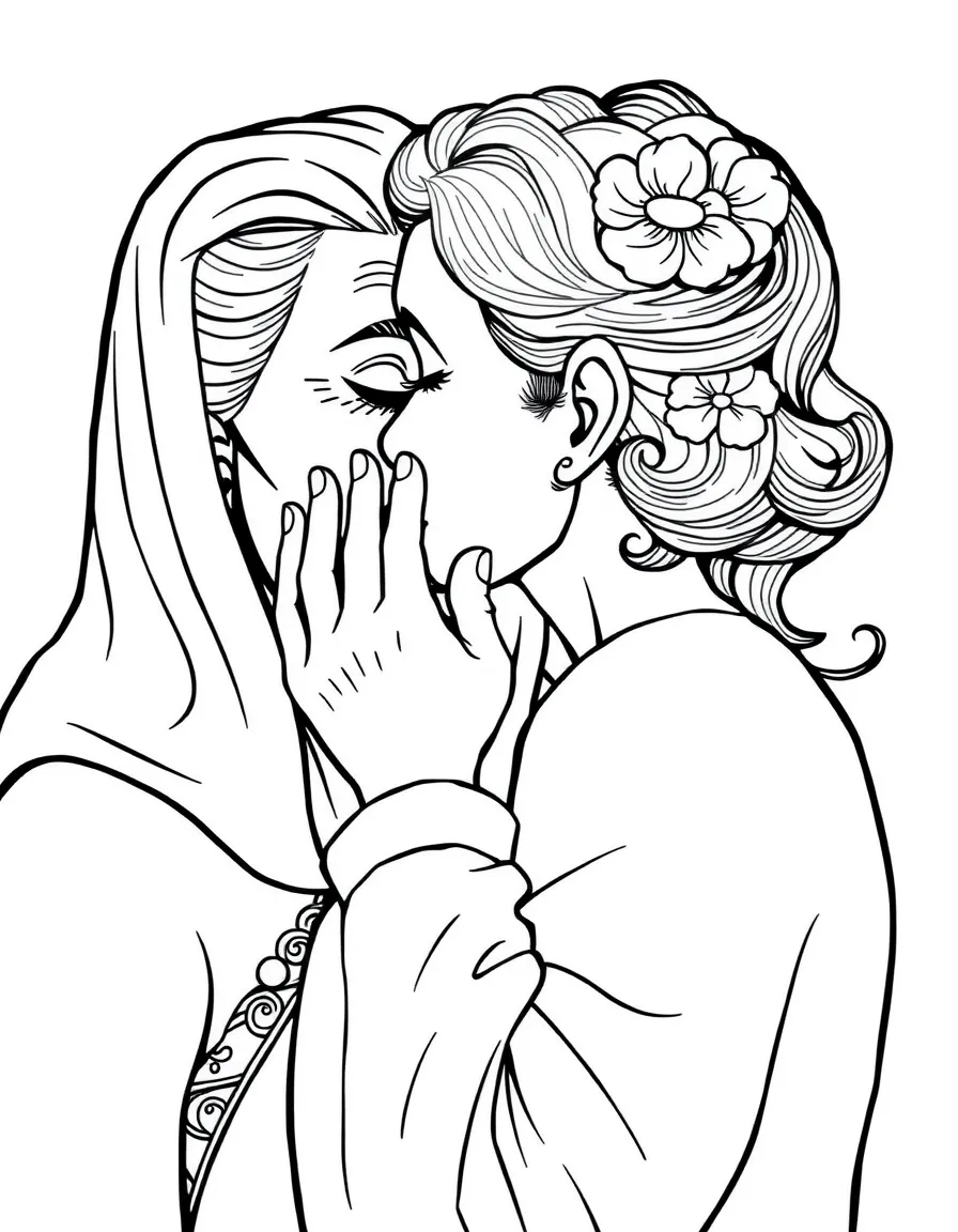 Dolores whispering secrets, with her hand to her ear.