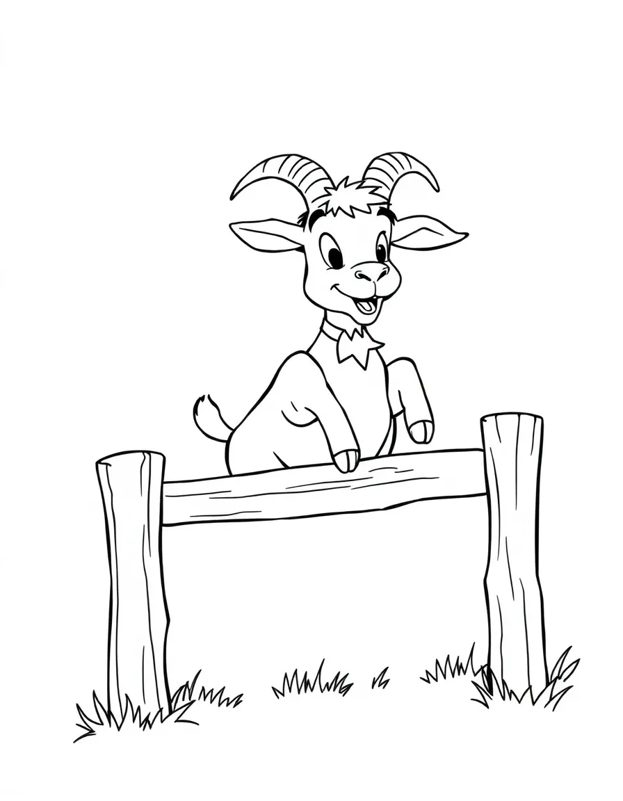 Valentino the goat trying to jump over a fence, looking silly.