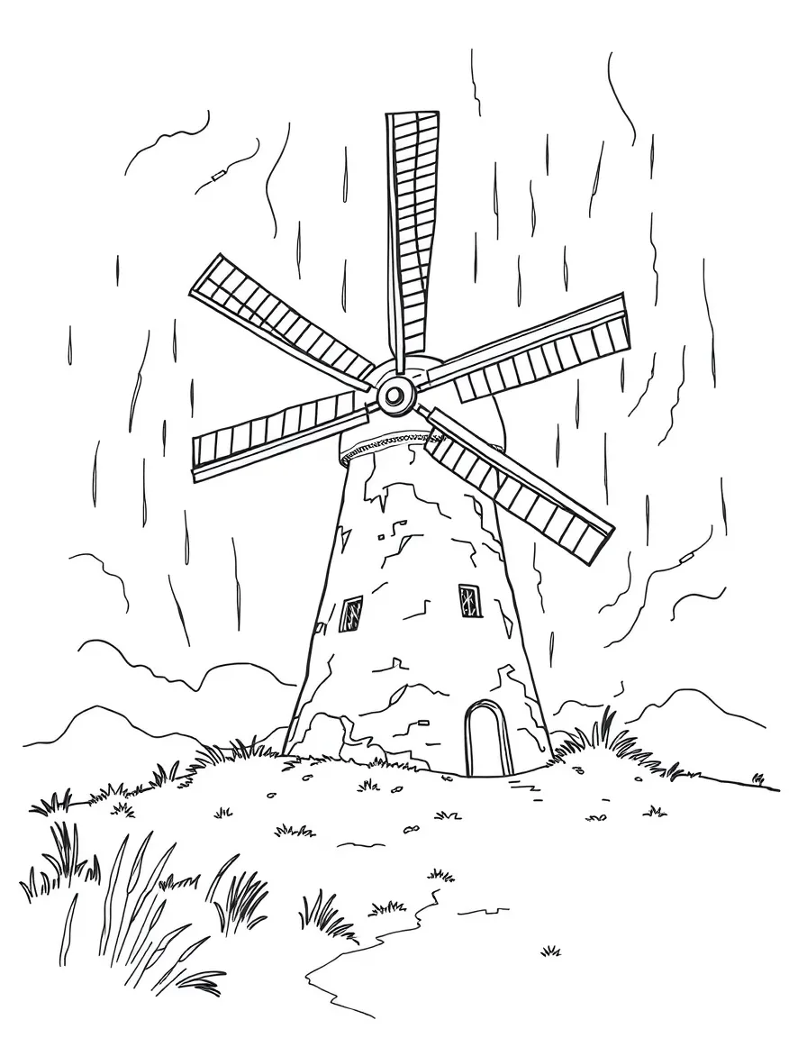 The Old Mill, with a windmill in a storm.