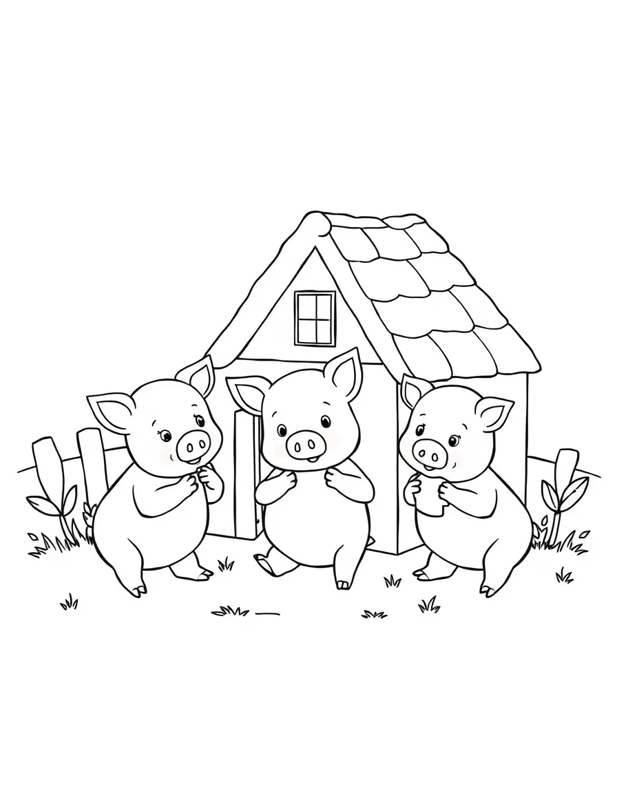 The Three Little Pigs building their houses.