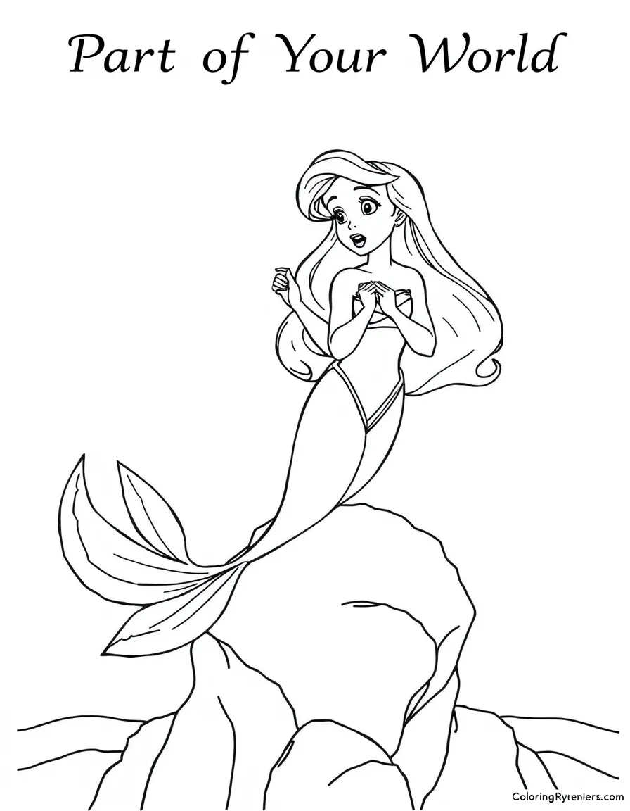 Ariel singing "Part of Your World" on a rock, longing for legs.