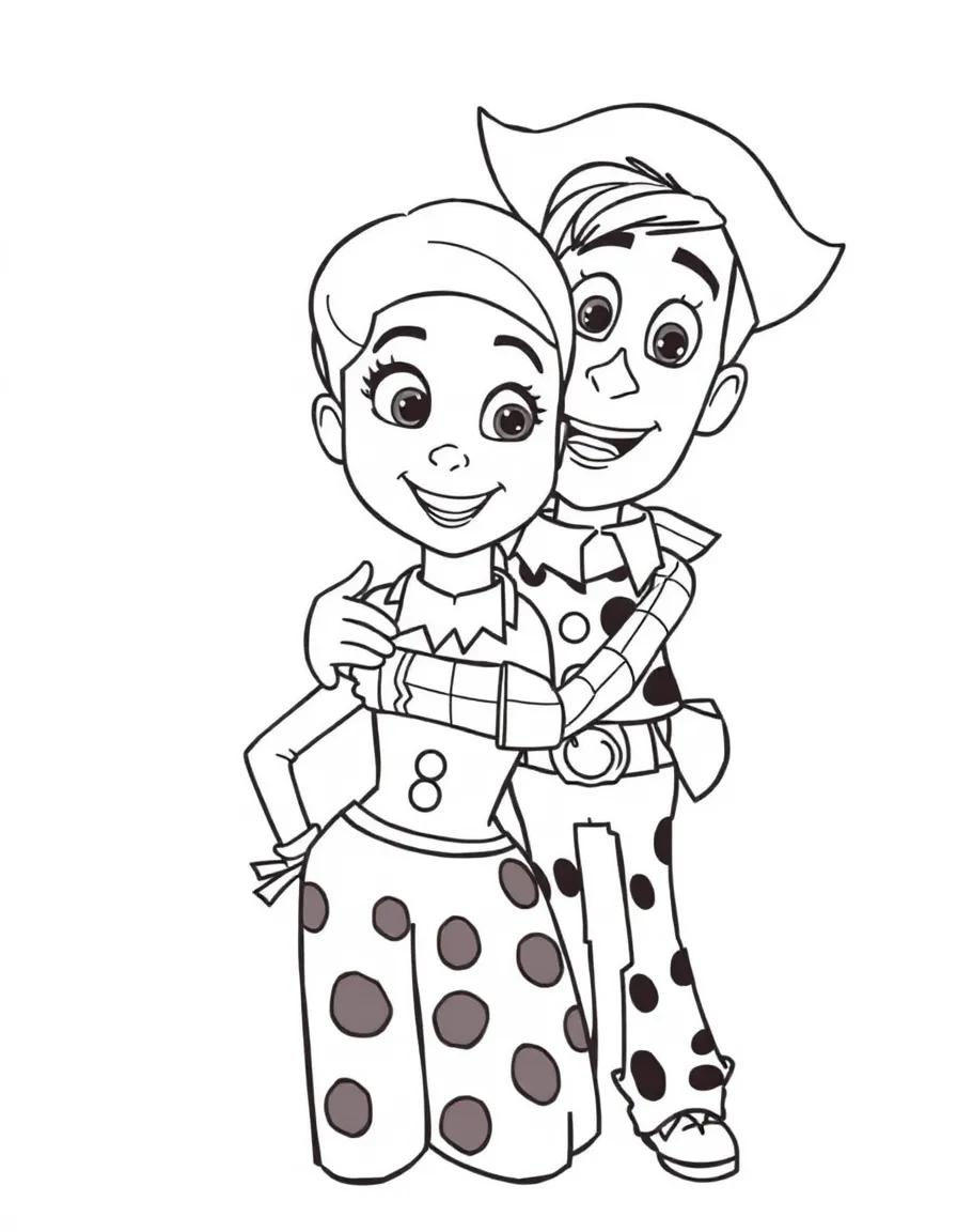Woody hugging Jessie, with a happy expression.