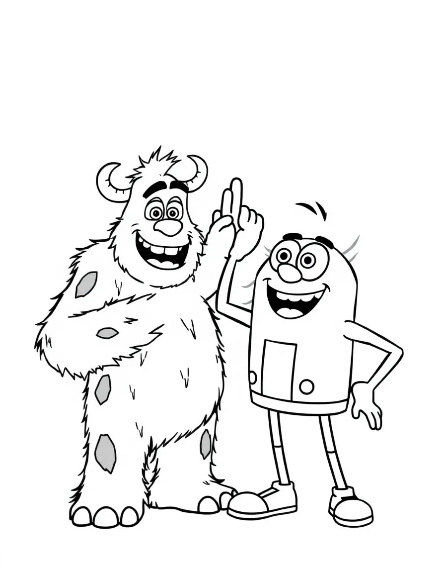 Sulley and Mike giving a high-five, looking happy.