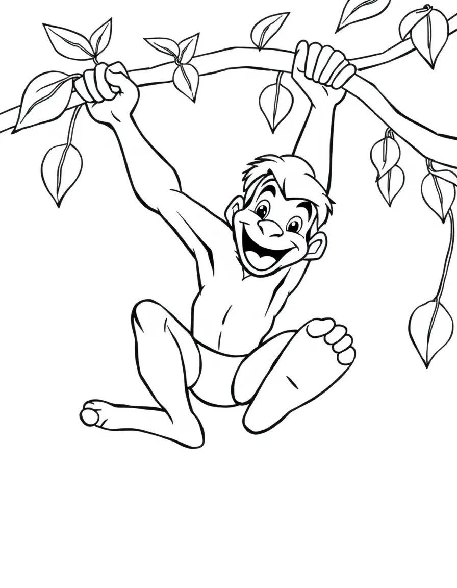 Tarzan swinging from a vine, with a big smile.