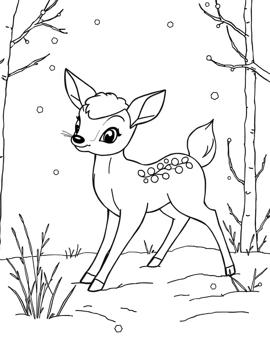 Bambi playing in the snow, with his friends.