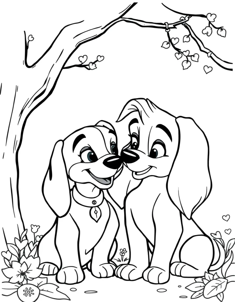 Lady and the Tramp looking lovingly at each other.