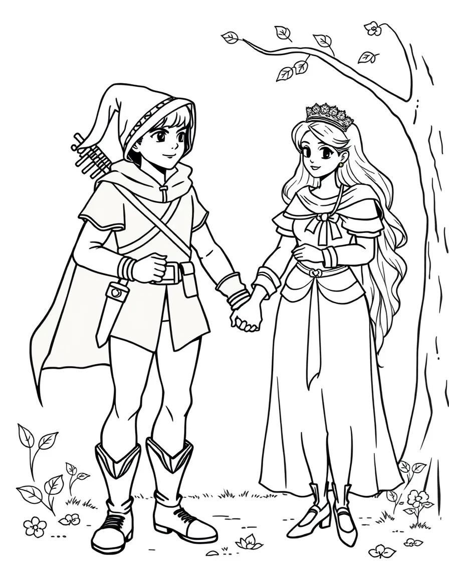 Robin Hood and Maid Marian holding hands.