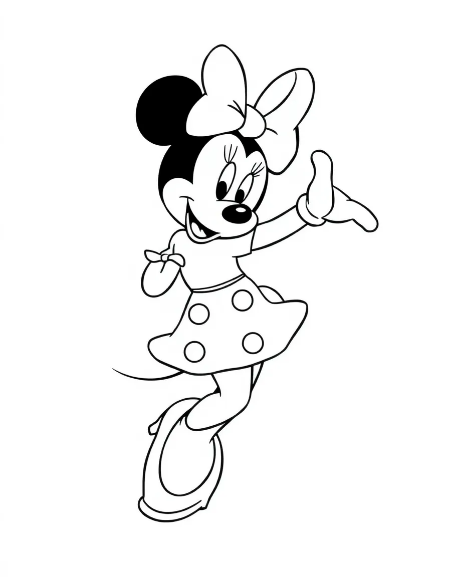Minnie Mouse dancing elegantly, with a bow in her hair.