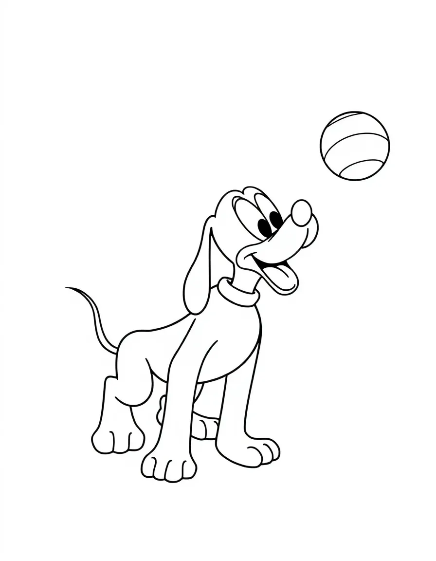 Pluto fetching a ball, wagging his tail.