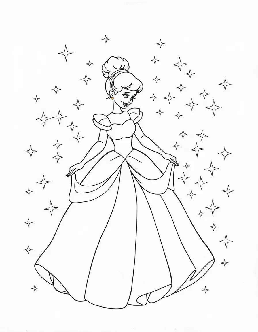 Cinderella's transformation, with sparkling magic all around.