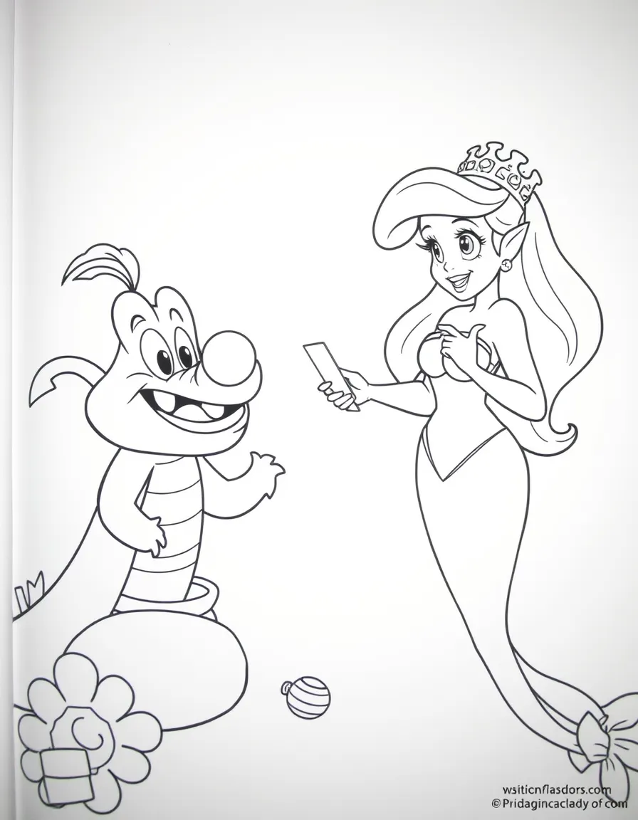 Ariel showing her treasures to Scuttle, looking excited.