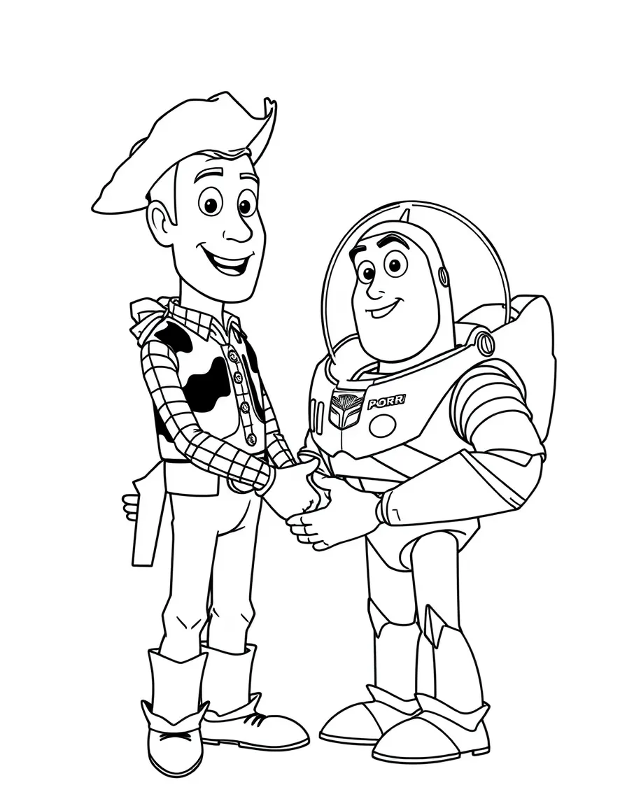 Woody and Buzz shaking hands, with a warm smile.