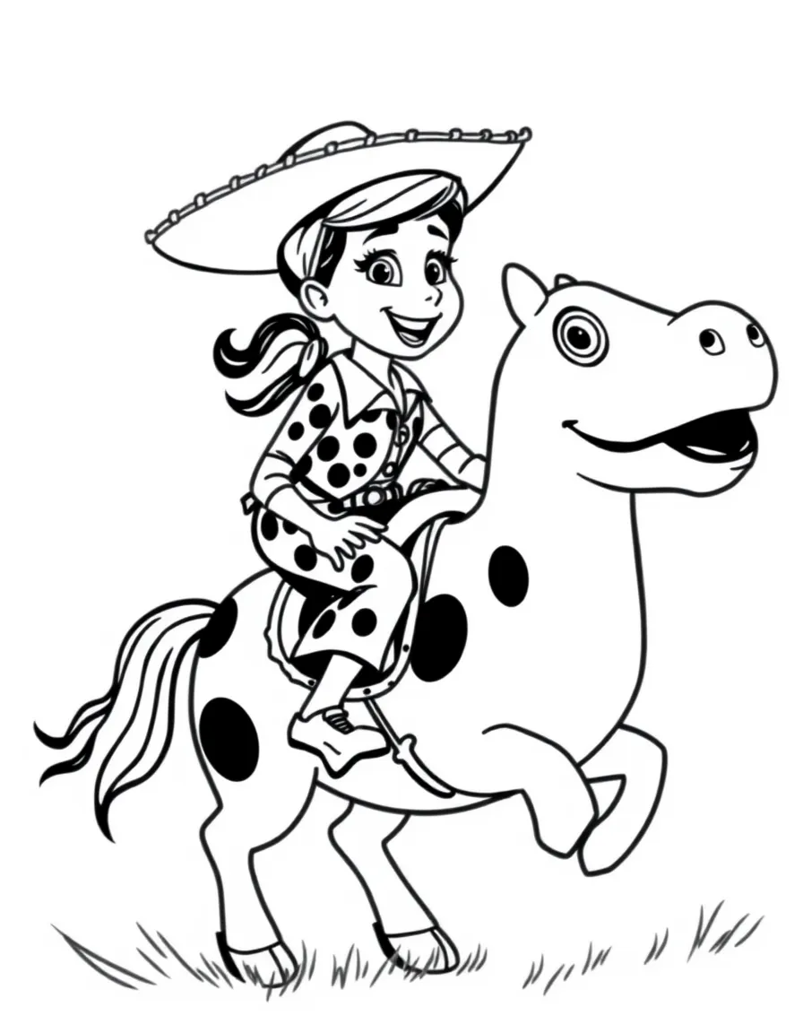 Jessie riding Bullseye, looking joyful.