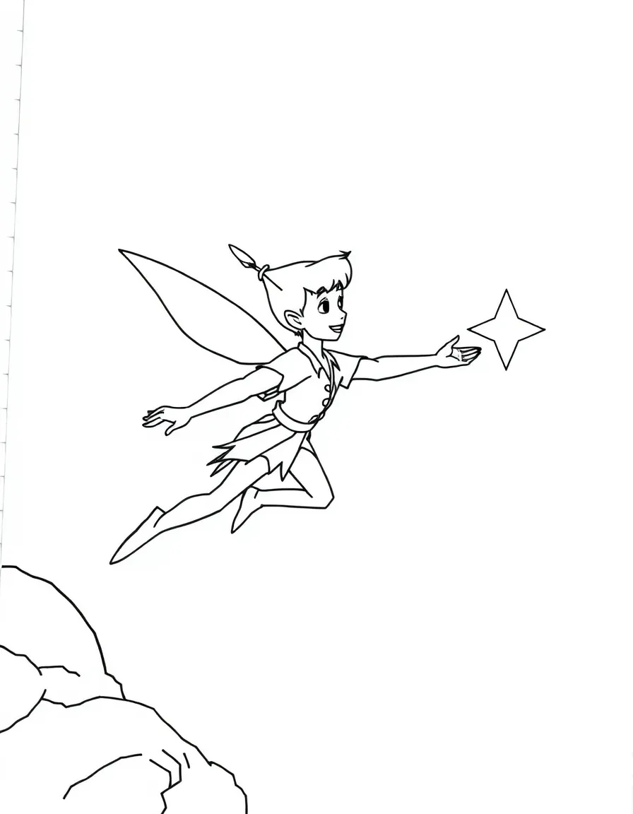 Peter Pan flying towards the second star to the right.