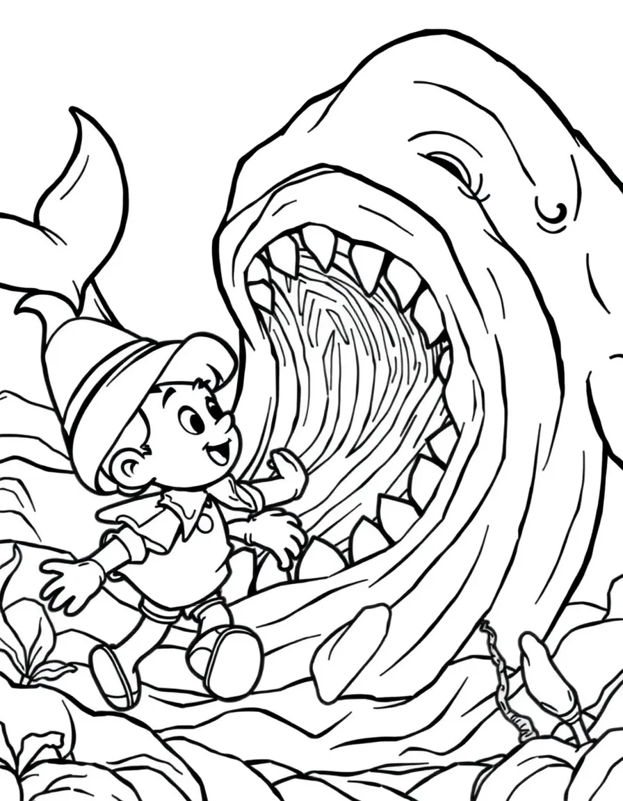 Pinocchio being swallowed by Monstro the whale.