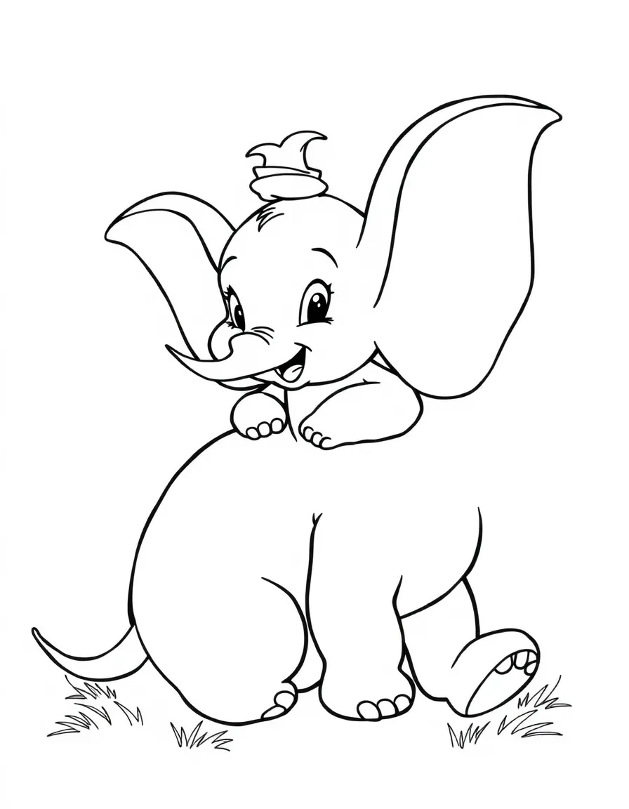 Dumbo sitting on his mother's back, looking content.