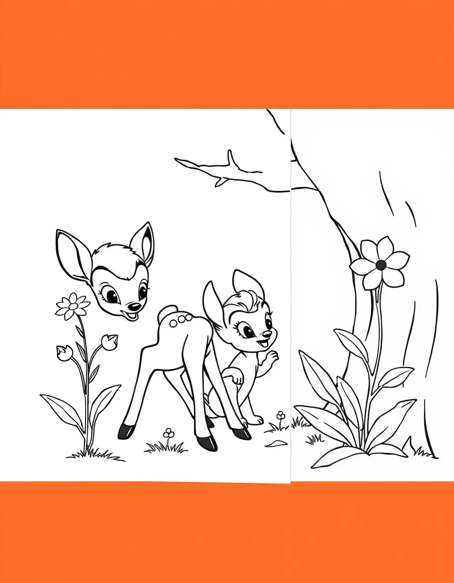 Bambi, Thumper, and Flower playing hide-and-seek.