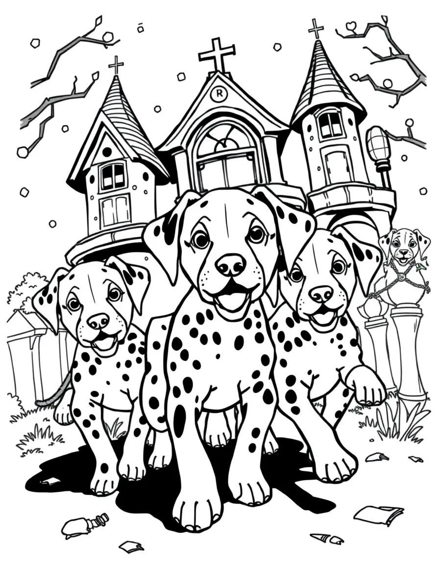 The Dalmatian puppies escaping Cruella's mansion.
