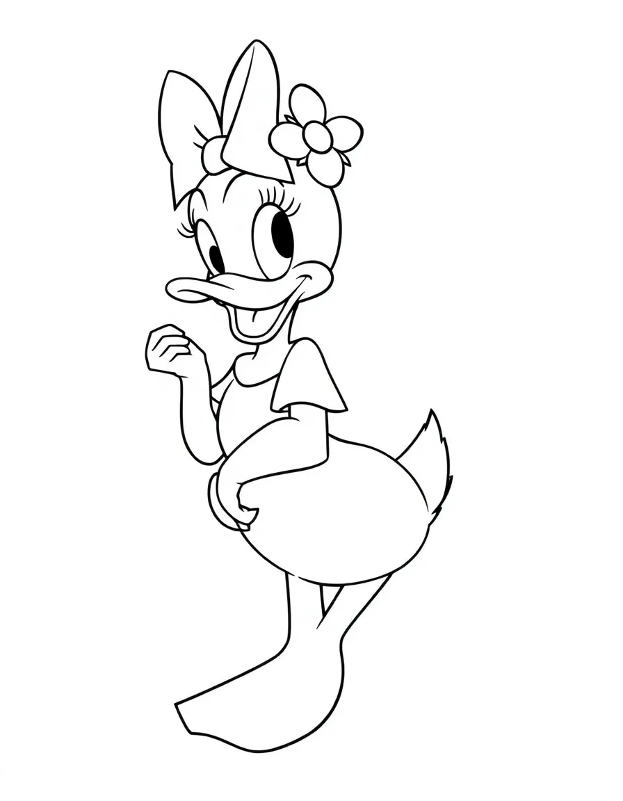 Daisy Duck posing elegantly, with a flower in her hair.