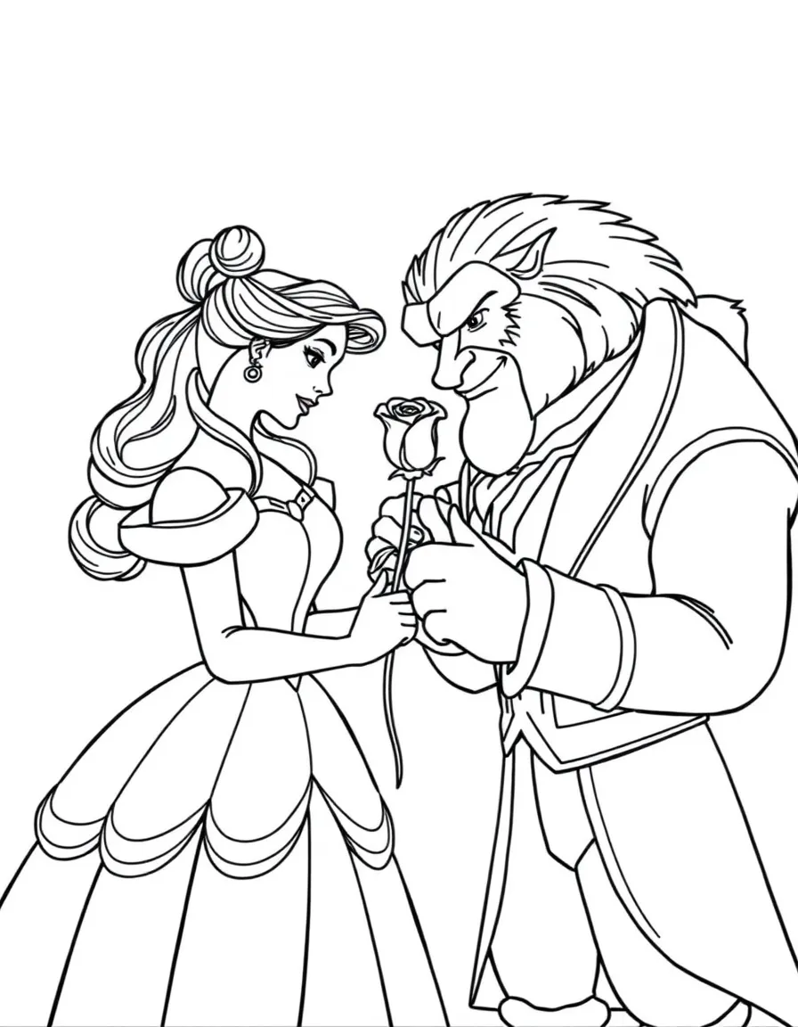 Belle and the Beast looking at a magic rose.