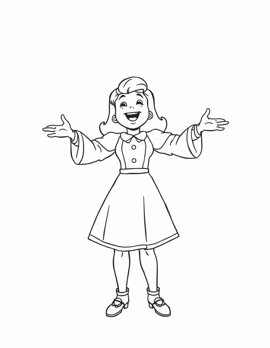 Jessie yodeling, with her arms out.