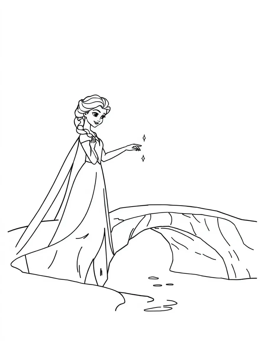 Elsa using her ice powers to create a bridge.