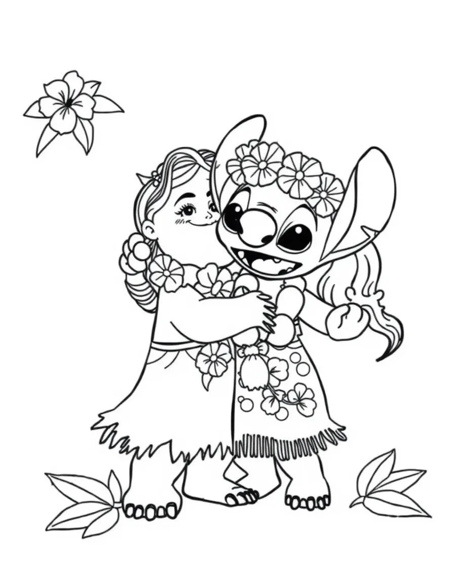 Lilo and Stitch dancing at a luau.